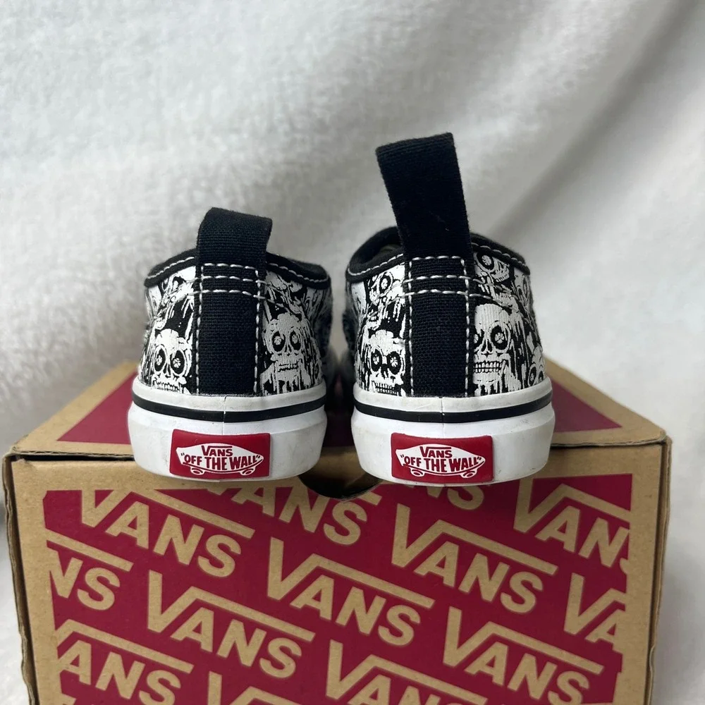 Toddler Vans Authentic Skate Shoes Skull Print Black‎ White Size 4 US